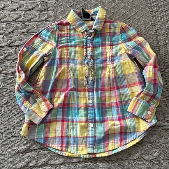 Ralph Lauren Pastel Plaid Ruffled Button Down ~ 5 - Picture 1 of 9